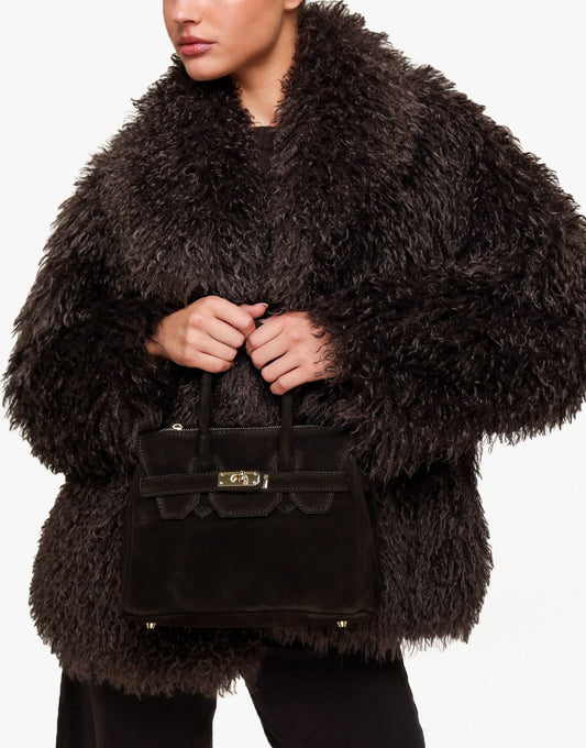 Donkerbruine Middel Suede Gouden Detail - Tas - Olivia & Kate