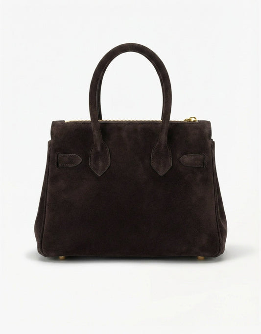 Donkerbruine Middel Suede Gouden Detail - Tas - Olivia & Kate