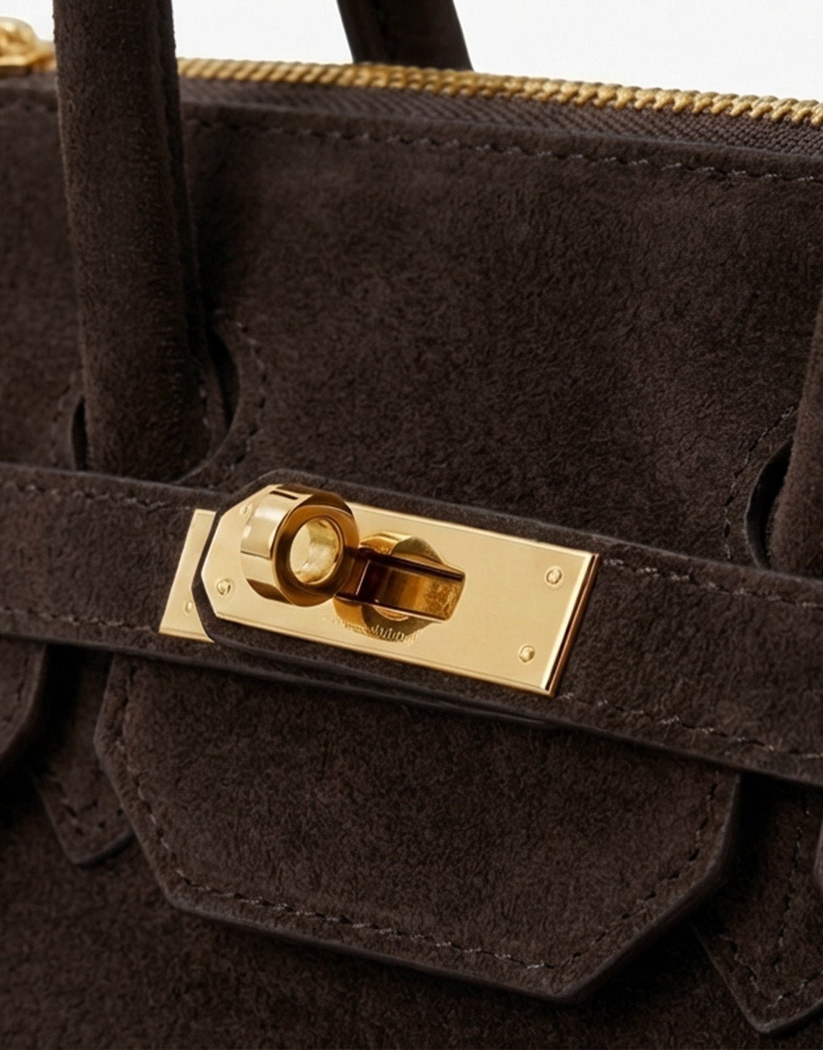 Donkerbruine Middel Suede Gouden Detail - Tas - Olivia & Kate