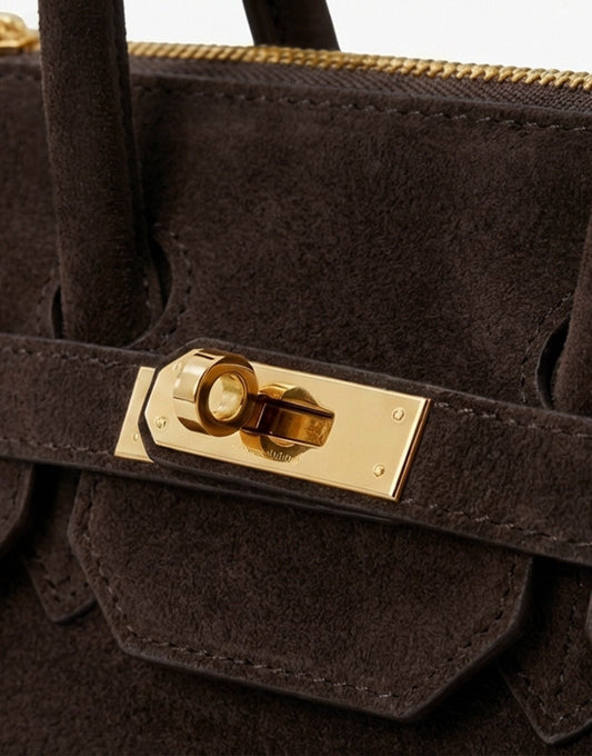 Donkerbruine Middel Suede Gouden Detail - Tas - Olivia & Kate