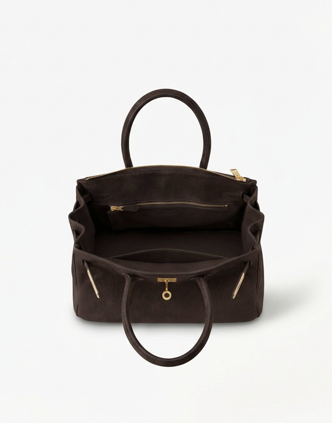 Donkerbruine Middel Suede Gouden Detail - Tas - Olivia & Kate