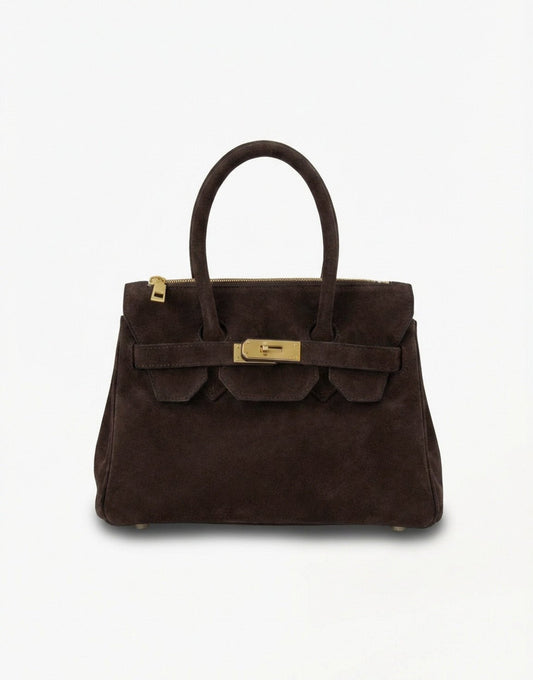 Donkerbruine Middel Suede Gouden Detail - Tas - Olivia & Kate