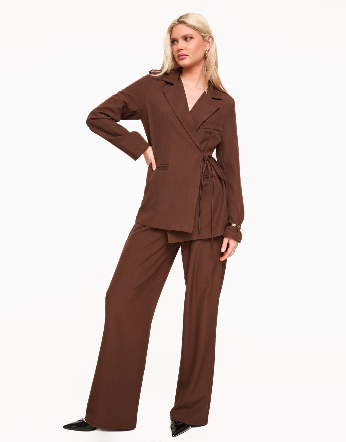 Donkerbruine Moderne Elastiek Band - Pantalon - Olivia & Kate