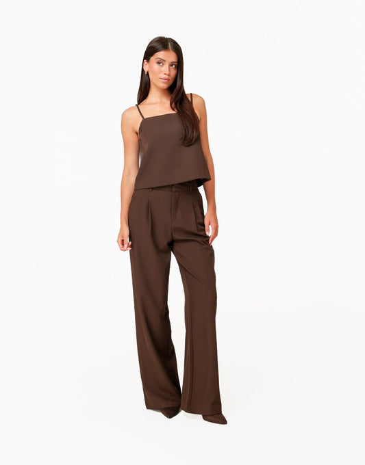 Donkerbruine Mouwloze Cropped Knoopjes - Top - Olivia & Kate