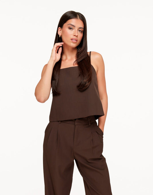 Donkerbruine Mouwloze Cropped Knoopjes - Top - Olivia & Kate