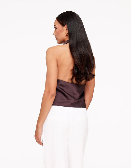 Donkerbruine Mouwloze Satijnen Hals - Top - Olivia & Kate