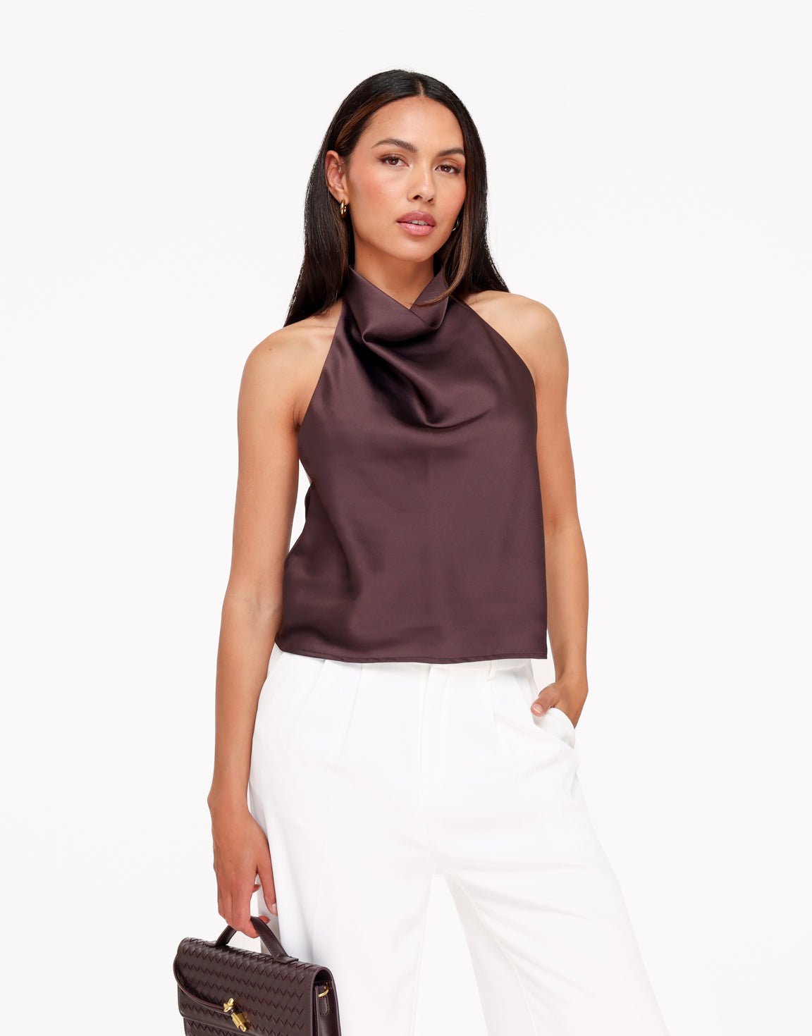 Donkerbruine Mouwloze Satijnen Hals - Top - Olivia & Kate