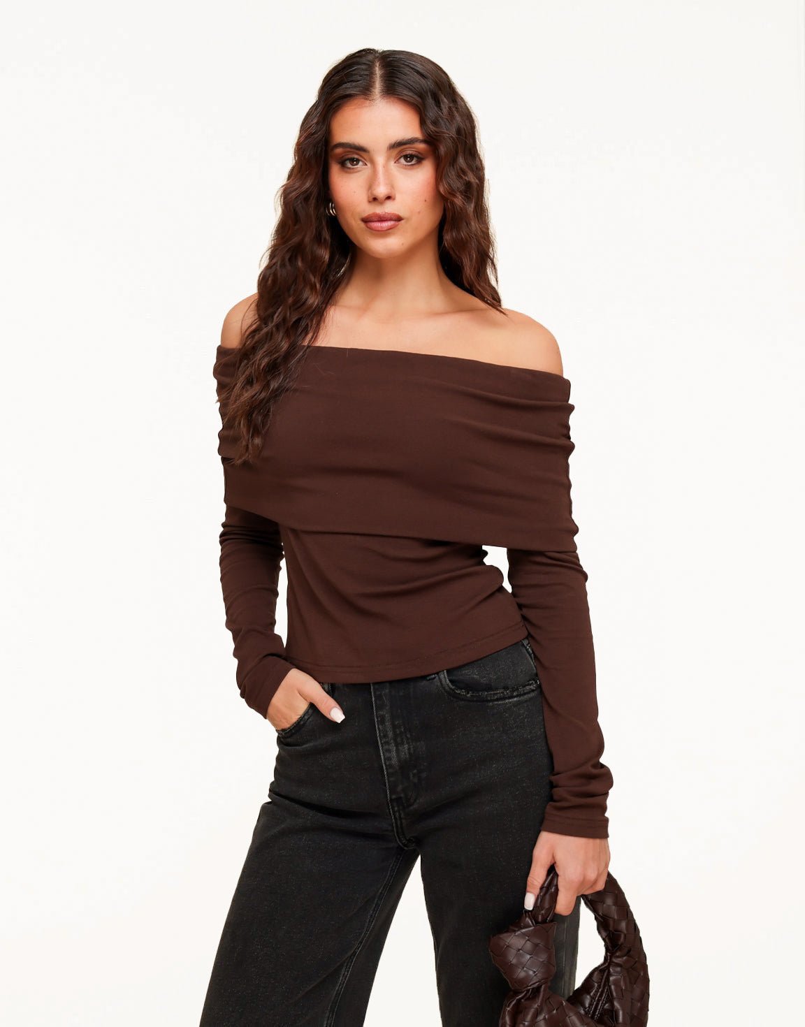 Donkerbruine Off Shoulder - Top - Olivia & Kate