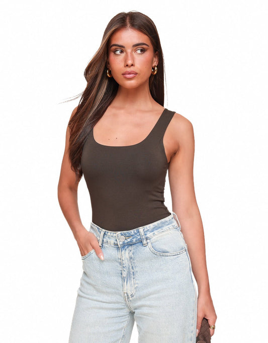 Donkerbruine Omkeerbare Mouwloze Basic - Top - Olivia & Kate