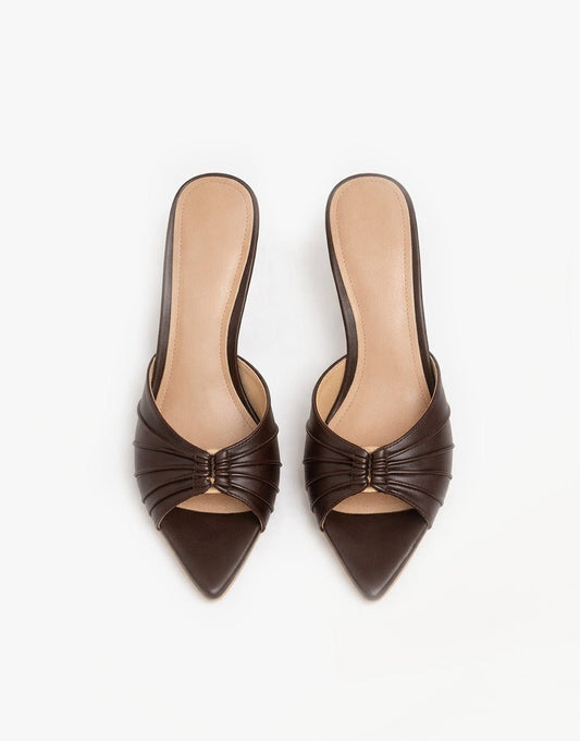 Donkerbruine Open Teen Spits Details - Hakken - Olivia & Kate