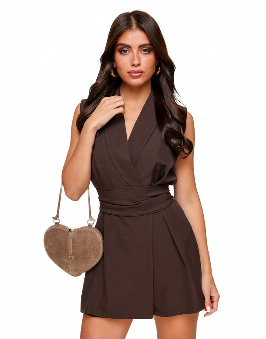Donkerbruine Overslag V - hals - Playsuit - Olivia & Kate