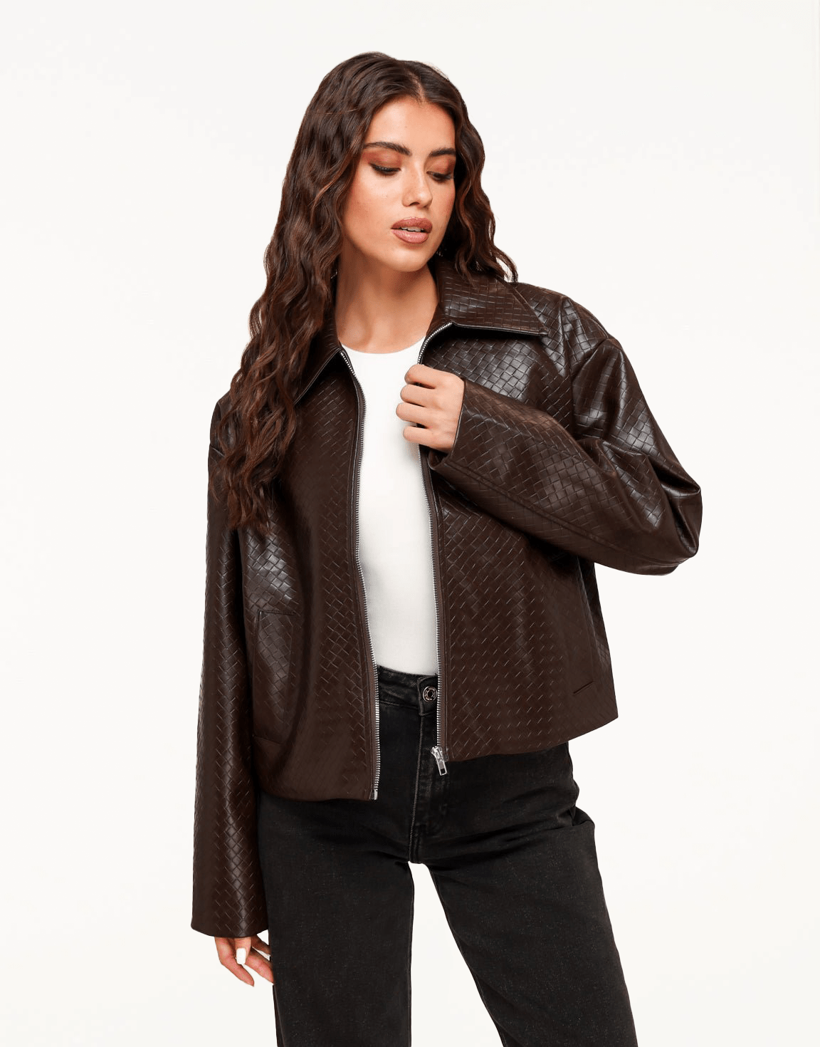 Donkerbruine Patroon PU Leren - Jas - Olivia & Kate