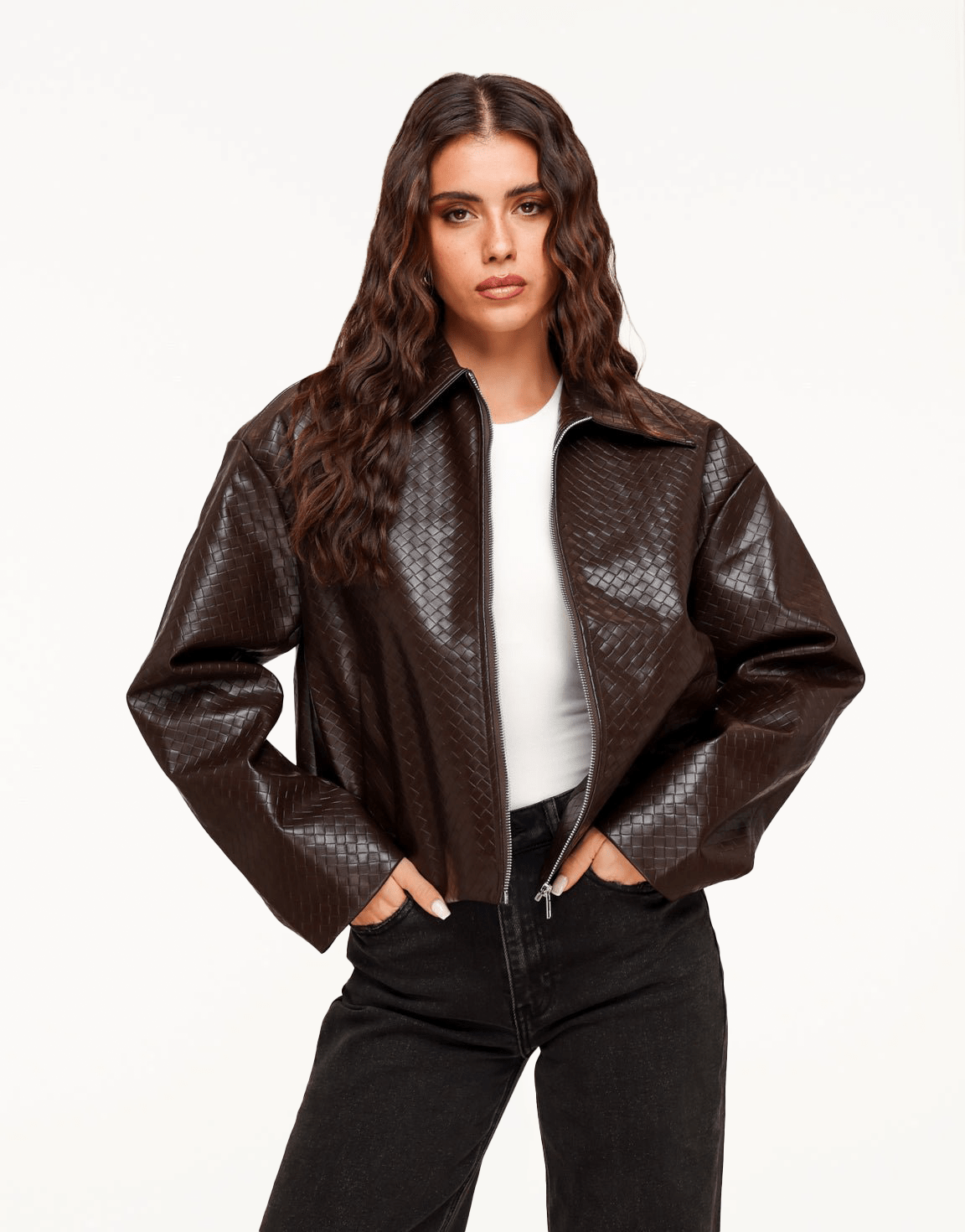 Donkerbruine Patroon PU Leren - Jas - Olivia & Kate