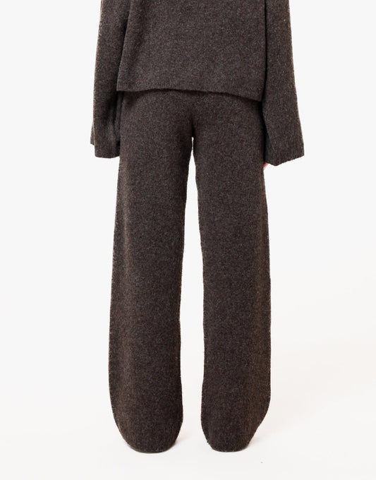 Donkerbruine Premium Gebreide Wijde - Broek - Olivia & Kate