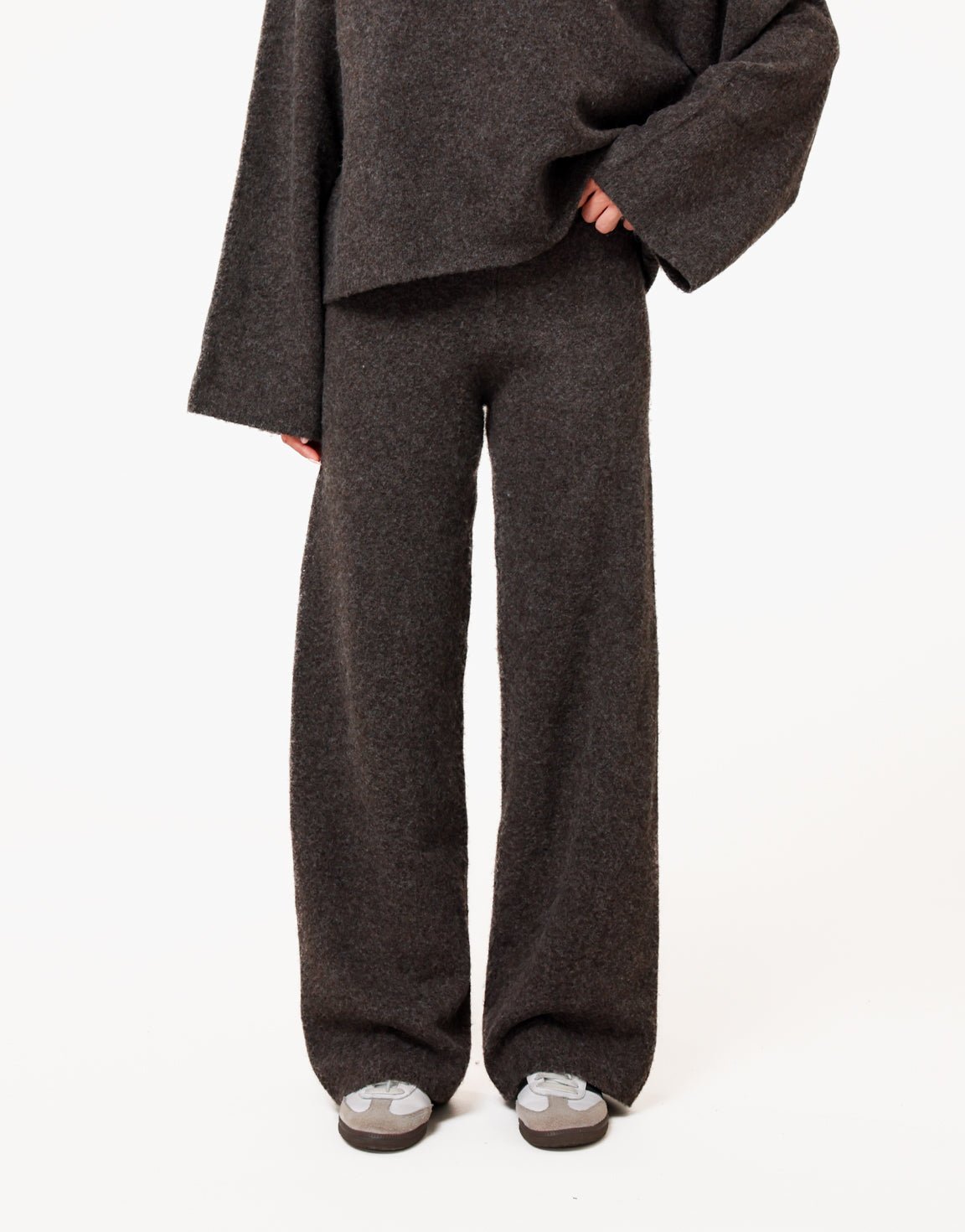 Dark Brown Premium Knitted Wide - Pants - Olivia & Kate