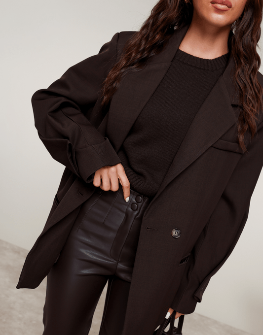 Donkerbruine PU Leren - Broek - Olivia & Kate