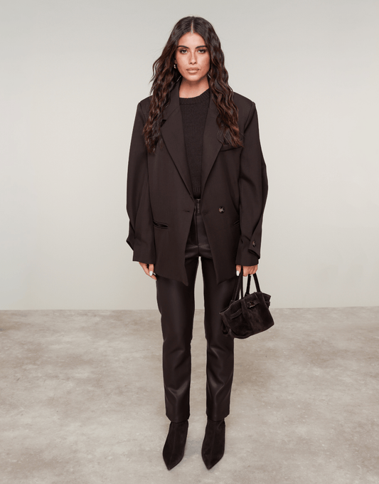 Donkerbruine PU Leren - Broek - Olivia & Kate