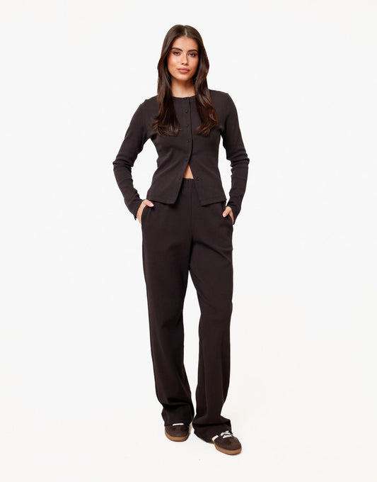 Donkerbruine Ribbel Lange Lounge - Broek - Olivia & Kate