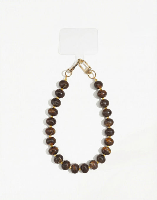 Donkerbruine Ronde Kristallen - Telefoonkoord - Olivia & Kate