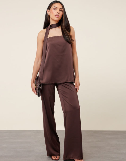 Donkerbruine Satijnen - Broek - Olivia & Kate