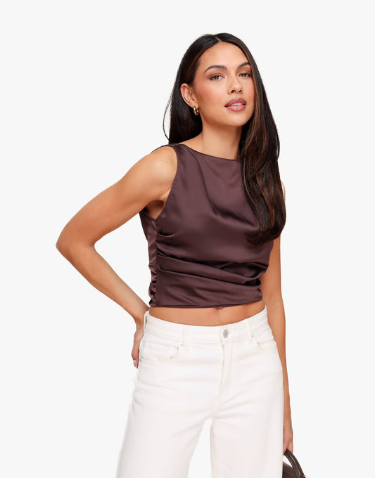 Donkerbruine Satijnen Open Rug - Top - Olivia & Kate