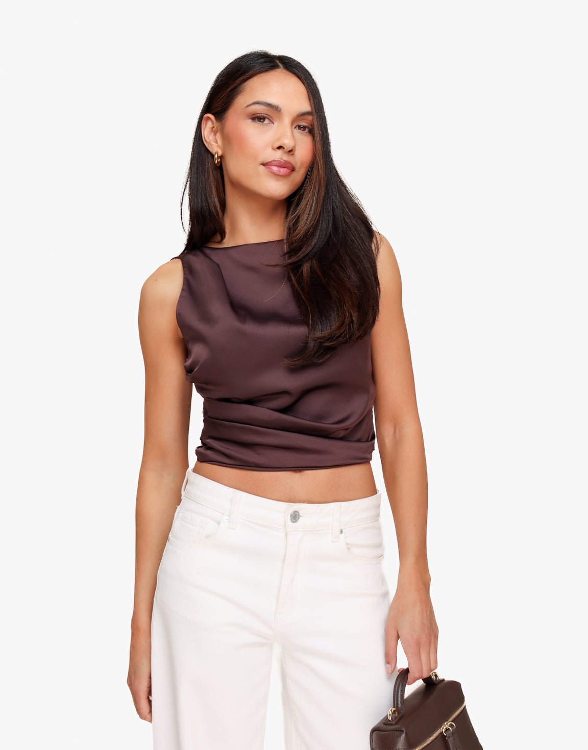 Donkerbruine Satijnen Open Rug - Top - Olivia & Kate