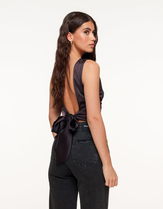 Donkerbruine Satijnen Open Rug - Top - Olivia & Kate