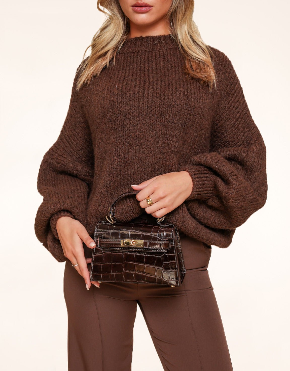 Donkerbruine Slangen Leren Gouden Detail - Tas - Olivia & Kate
