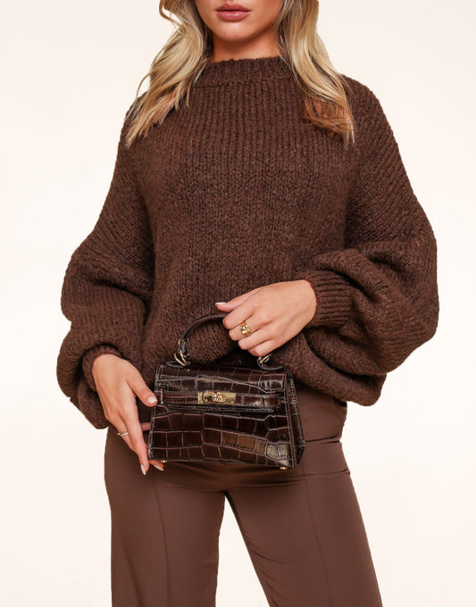 Donkerbruine Slangen Leren Gouden Detail - Tas - Olivia & Kate