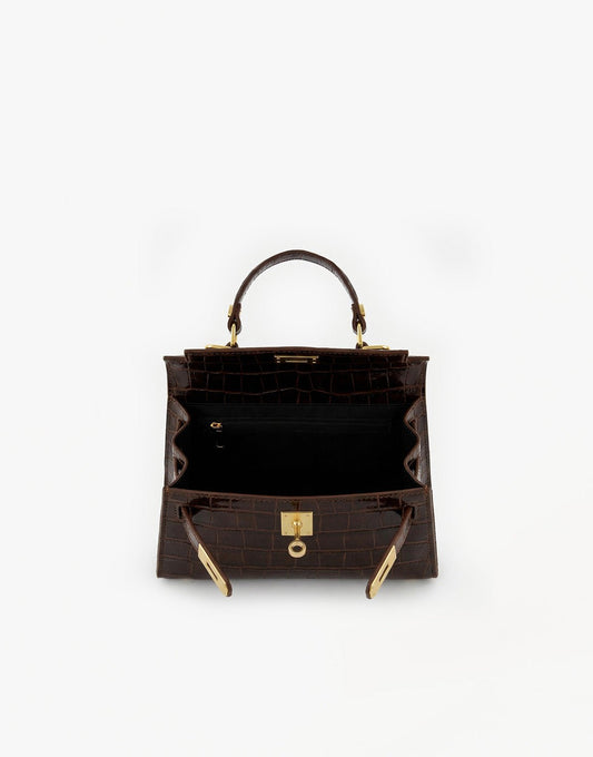 Donkerbruine Slangen Leren Gouden Detail - Tas - Olivia & Kate