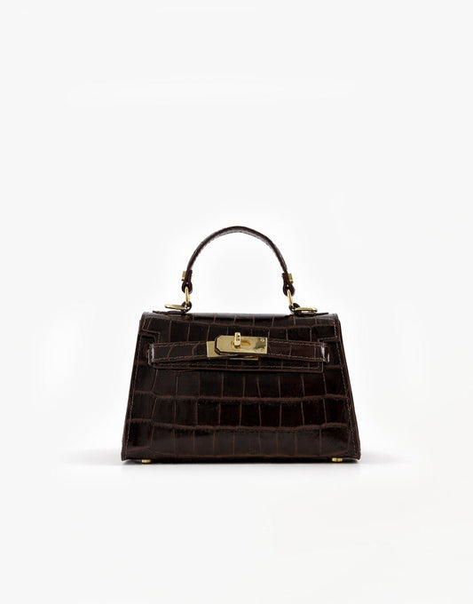 Donkerbruine Slangen Leren Gouden Detail - Tas - Olivia & Kate