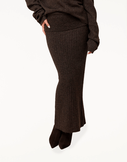 Donkerbruine Stevige Gebreide Maxi - Rok - Olivia & Kate