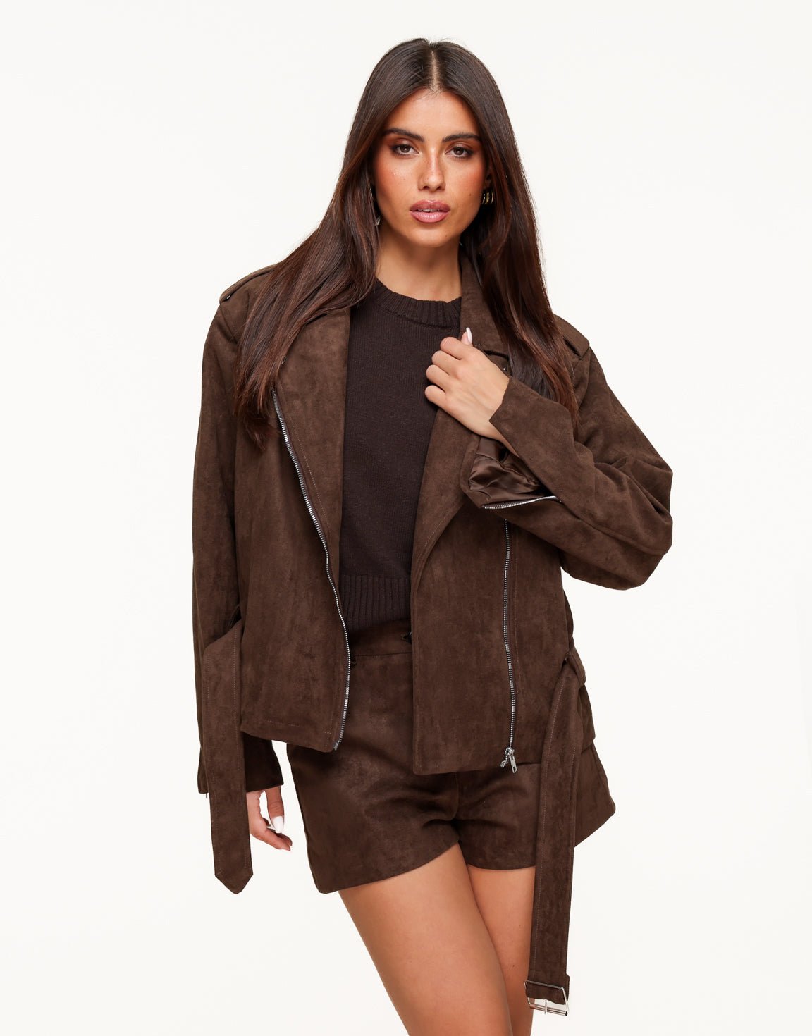 Donkerbruine Suede Biker - Jas - Olivia & Kate