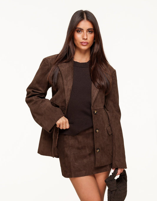 Donkerbruine Suede - Blazer - Olivia & Kate