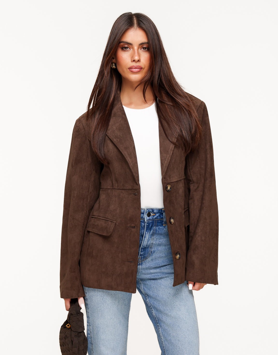 Donkerbruine Suede - Blazer - Olivia & Kate