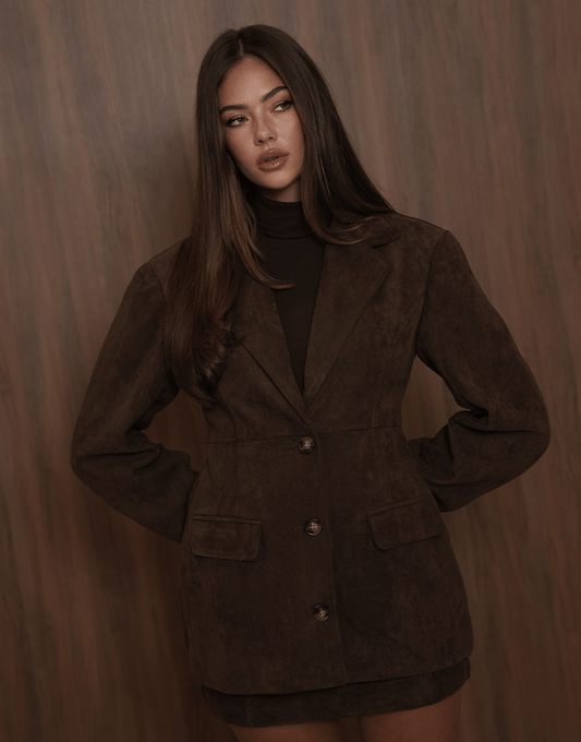 Donkerbruine Suede - Blazer - Olivia & Kate