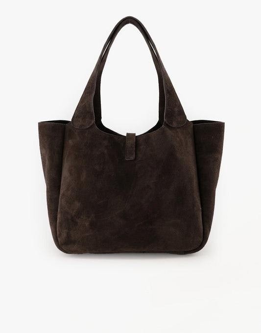 Donkerbruine Suede Gouden Detail Langwerpige - Tas - Olivia & Kate