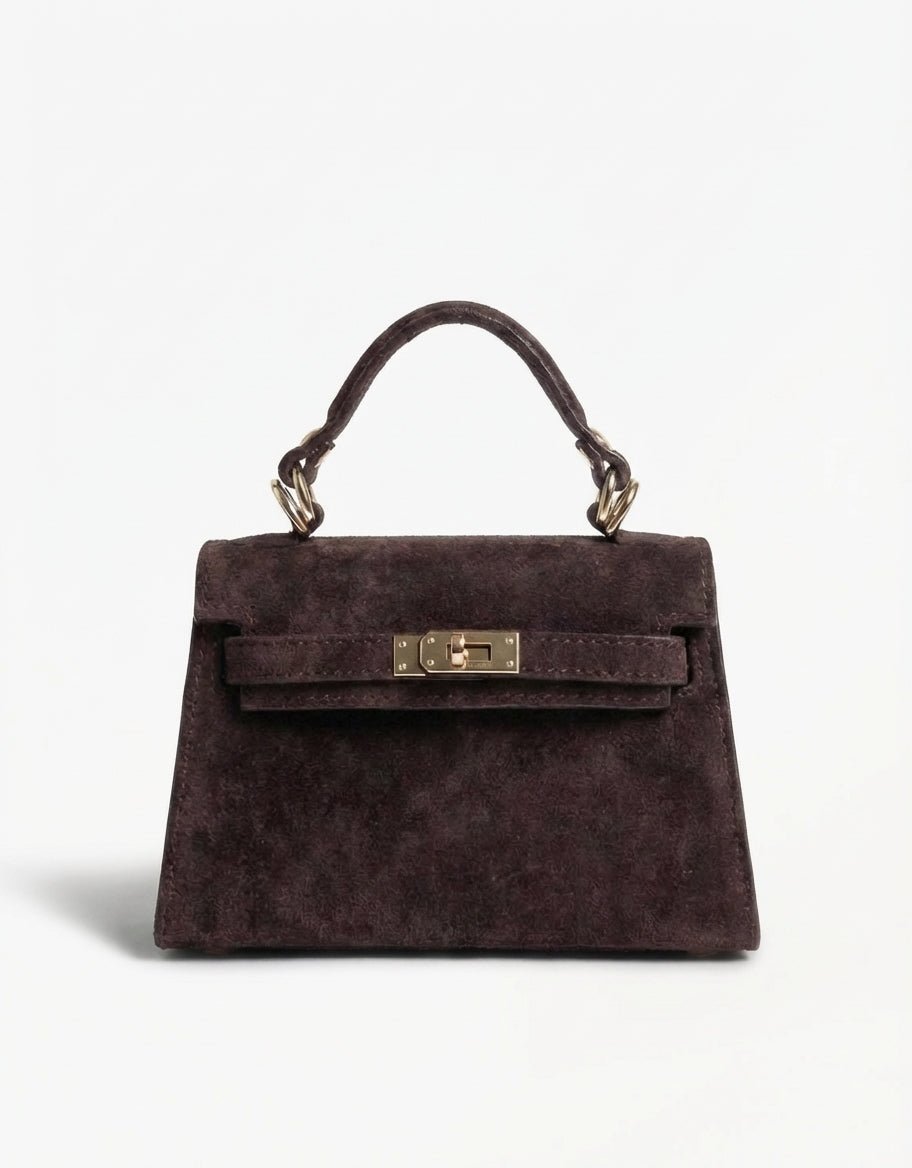 Dark Brown Suede Gold Detail - Bag - Olivia & Kate