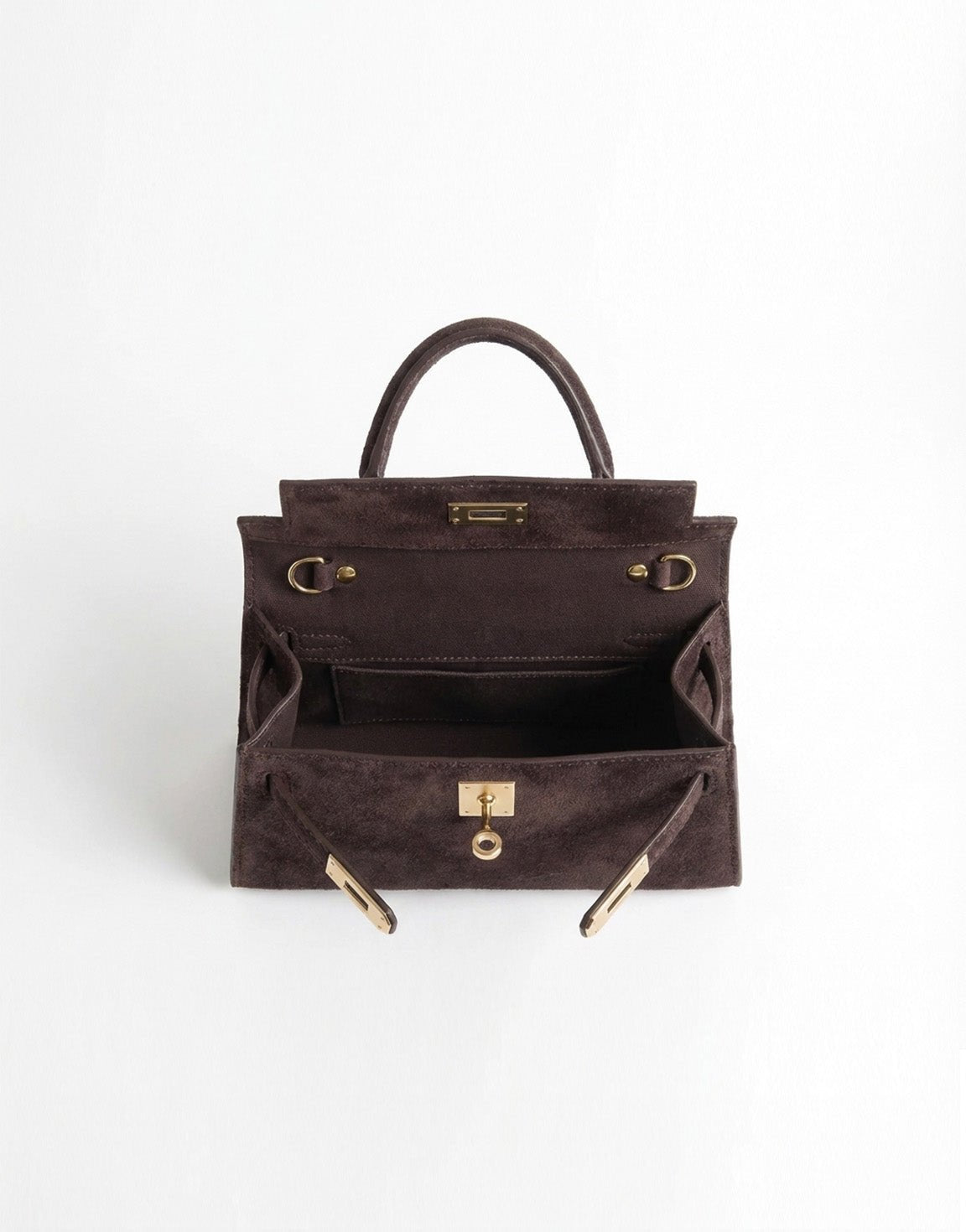 Dark Brown Suede Gold Detail - Bag - Olivia & Kate
