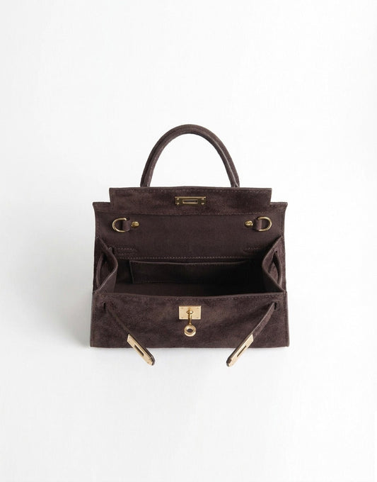 Dark Brown Suede Gold Detail - Bag - Olivia & Kate