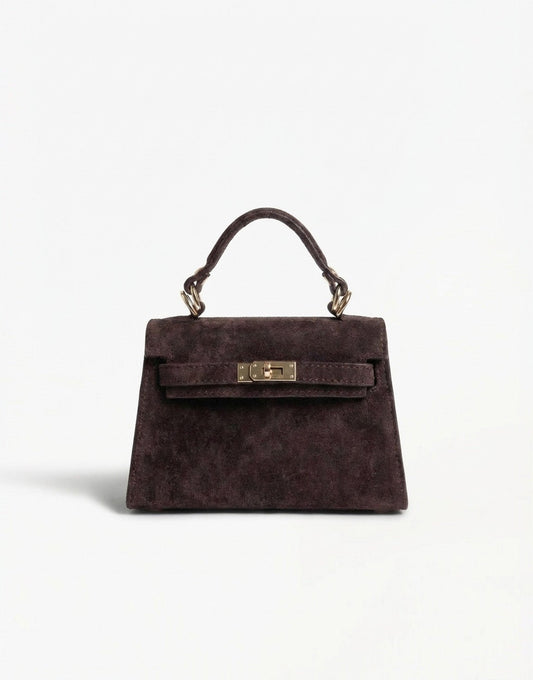 Dark Brown Suede Gold Detail - Bag - Olivia & Kate