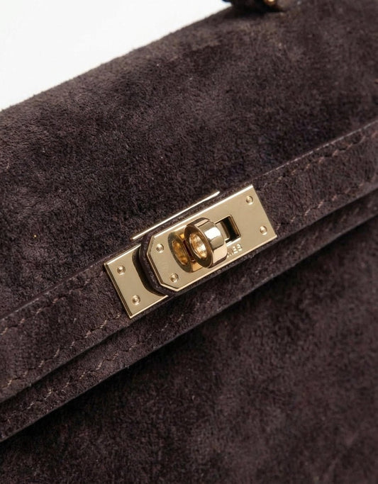 Dark Brown Suede Gold Detail - Bag - Olivia & Kate