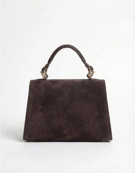 Dark Brown Suede Gold Detail - Bag - Olivia & Kate