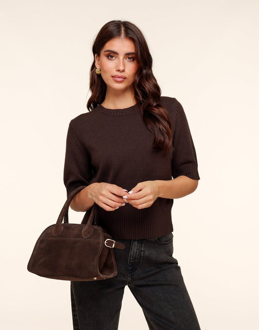 Donkerbruine Suede - Handtas - Olivia & Kate
