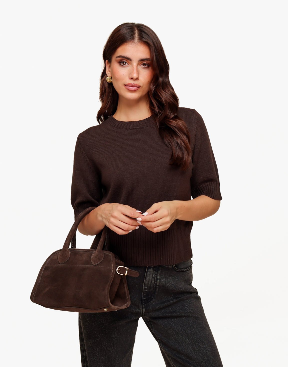 Dark brown Suede - Handbag - Olivia & Kate