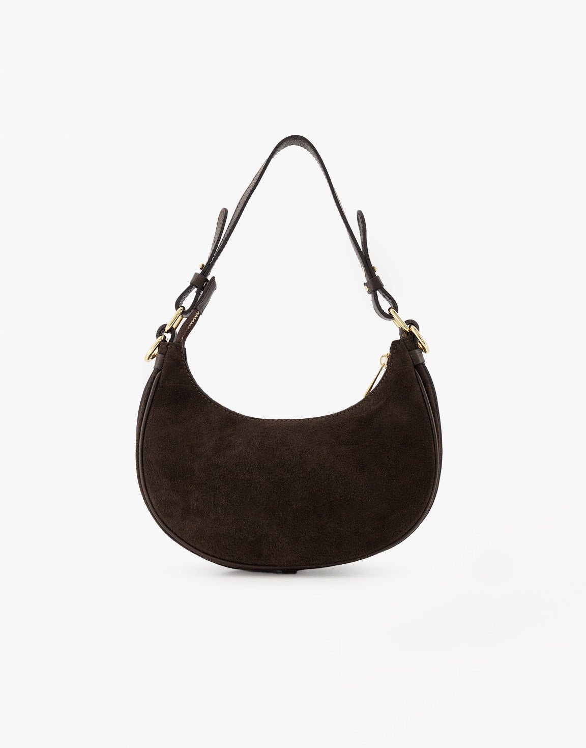 Donkerbruine Suede Kleine Half Ronde - Tas - Olivia & Kate