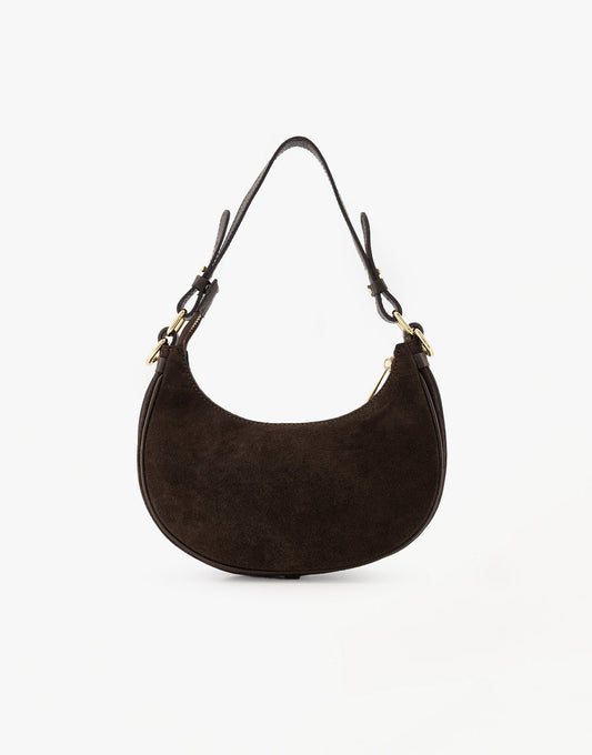 Donkerbruine Suede Kleine Half Ronde - Tas - Olivia & Kate