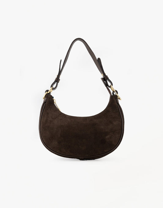 Donkerbruine Suede Kleine Half Ronde - Tas - Olivia & Kate