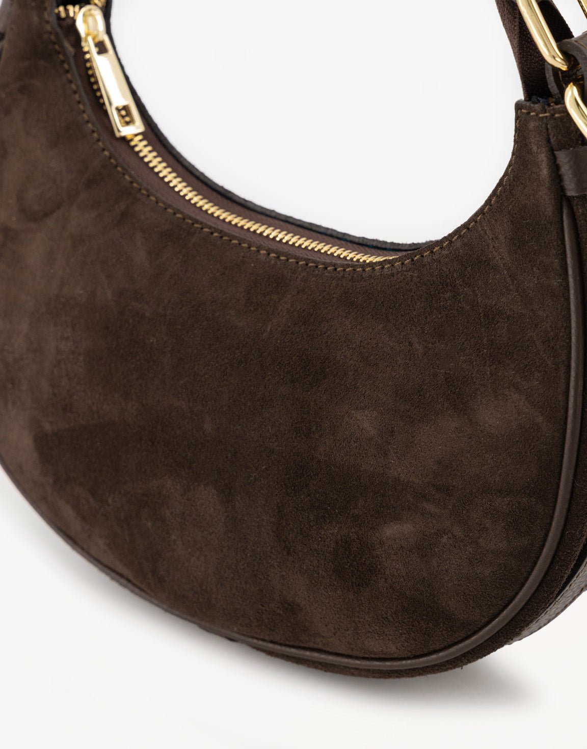 Donkerbruine Suede Kleine Half Ronde - Tas - Olivia & Kate