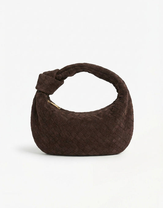 Donkerbruine Suede Middel Gevlochten - Tas - Olivia & Kate